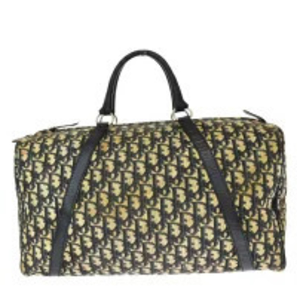 Christian Dior Trotter Handbag Boston Navy Blue Canvas Leather